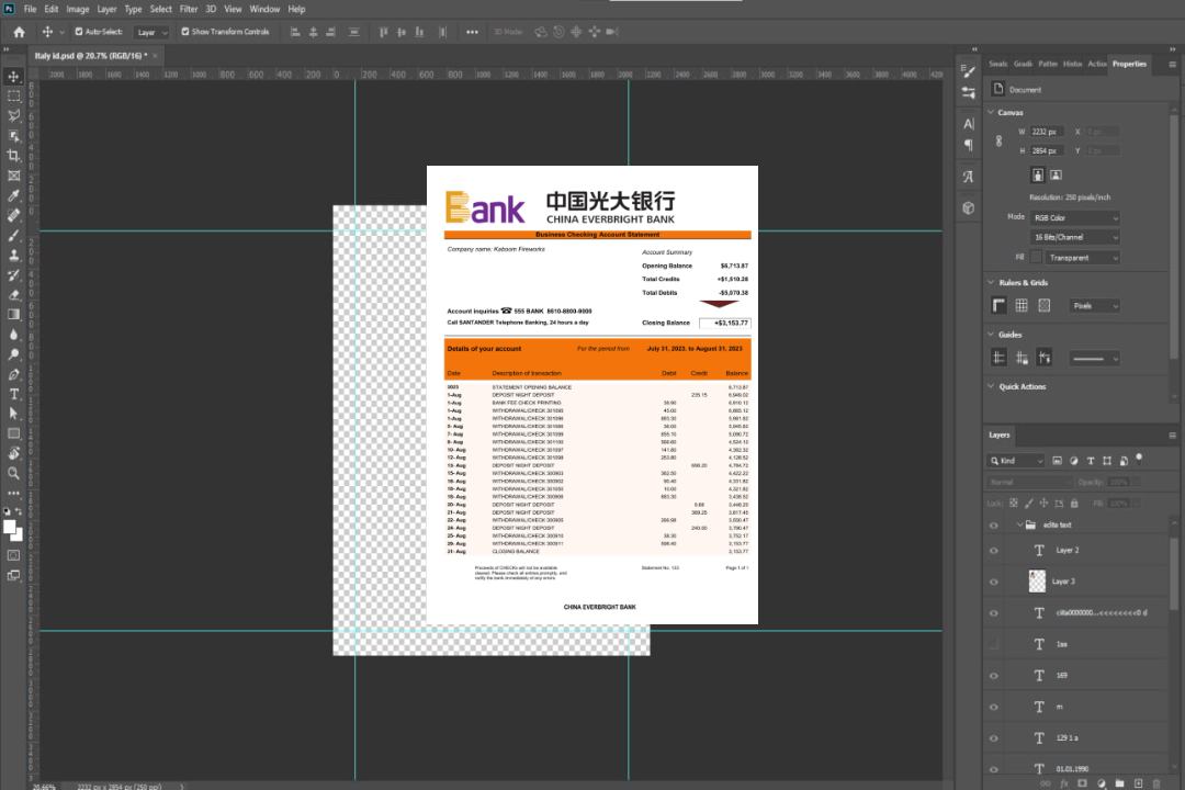 Modèle Word et PDF de relevé de compte de la China Everbright Bank template